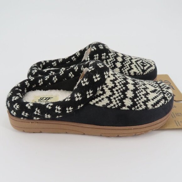Dearfoams Medium 7-8 Black Cream Knit Memory Foam Indoor Outdoor Slippers NEW - Picture 7 of 14